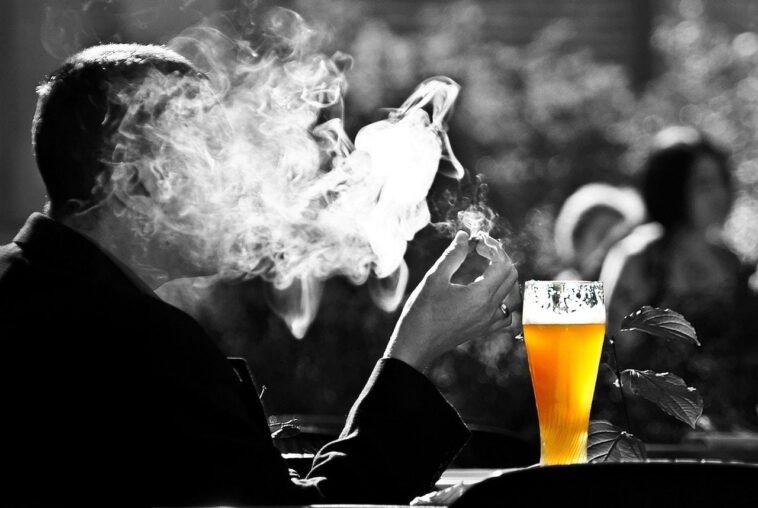 man, smoke, beer